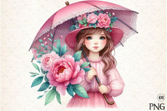 Girl with Peonies Flower Clipart Bundle 55 - CraftNest - Digital Crafting and Art