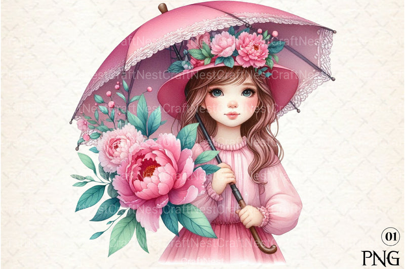 Girl with Peonies Flower Clipart Bundle 55 - CraftNest - Digital Crafting and Art