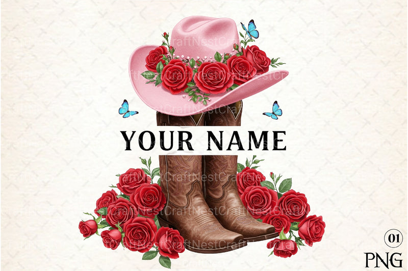Pink Cowgirl Hat & Boots Monogram Clipart Bundle - CraftNest - Digital Crafting and Art