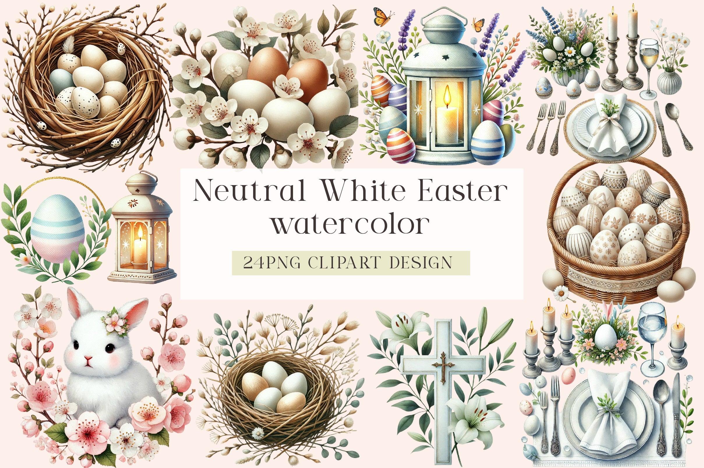 Neutral White Easter Clipart Bundle