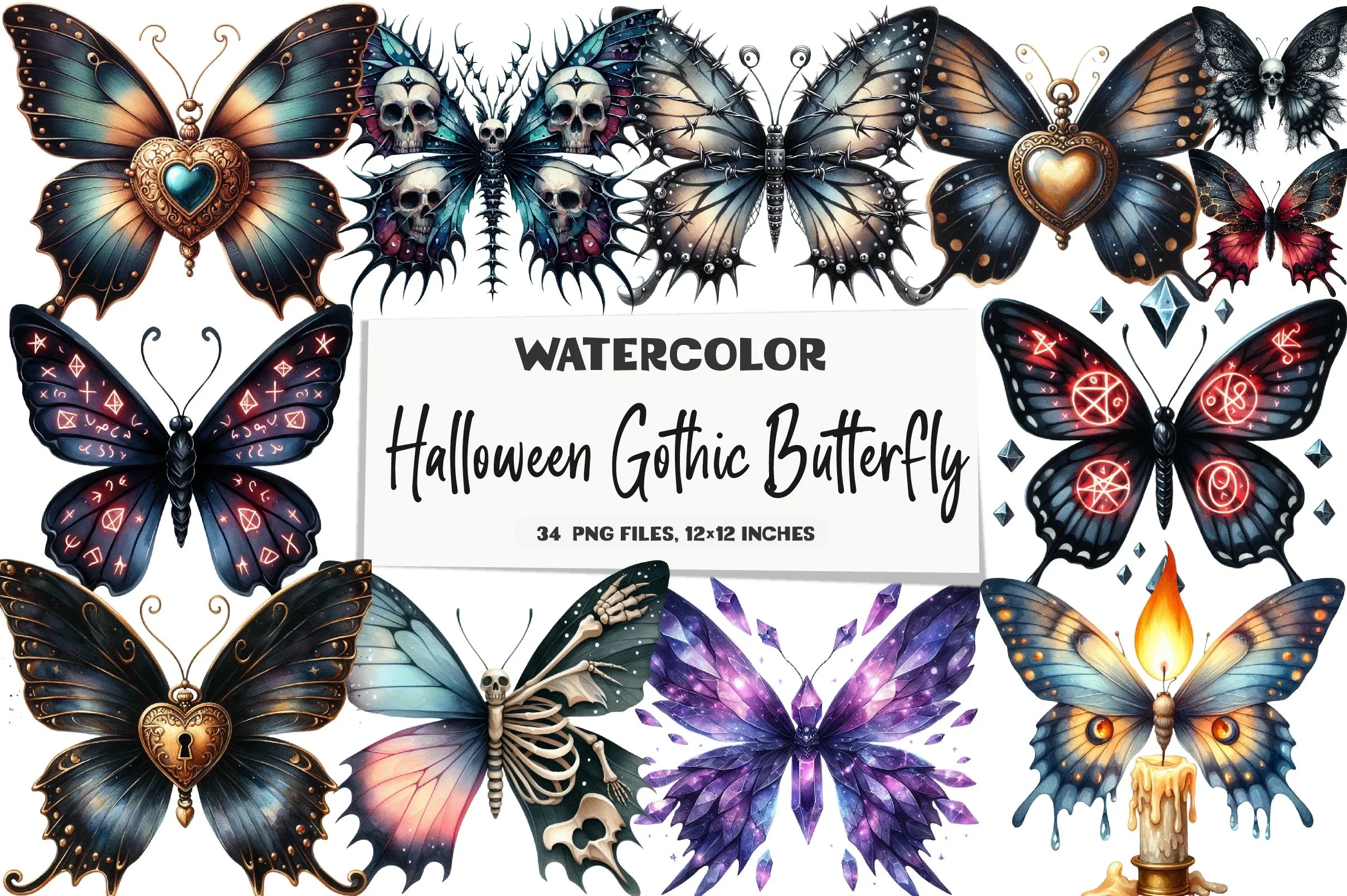 Halloween Gothic Butterfly Clipart Bundle - CraftNest - Digital Crafting and Art