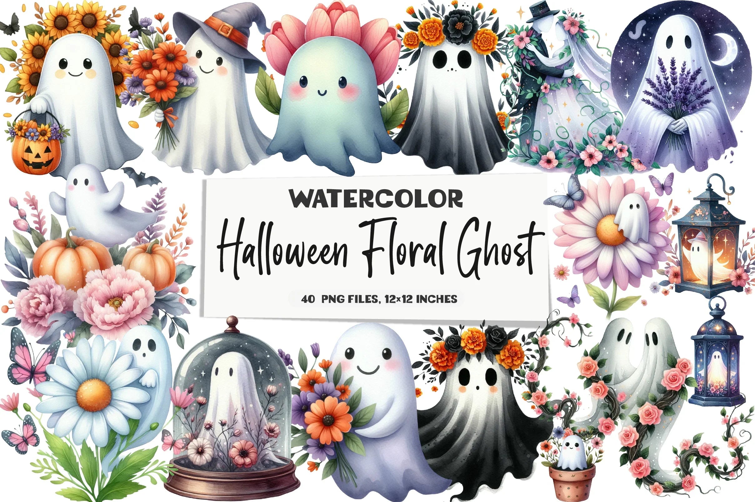 Halloween Floral Ghost Clipart Bundle - CraftNest - Digital Crafting and Art