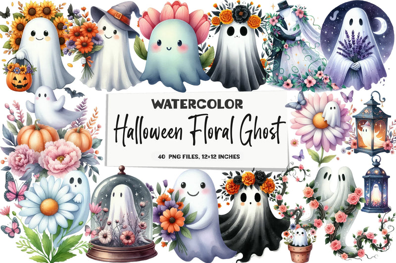 Halloween Floral Ghost Clipart Bundle - CraftNest - Digital Crafting and Art