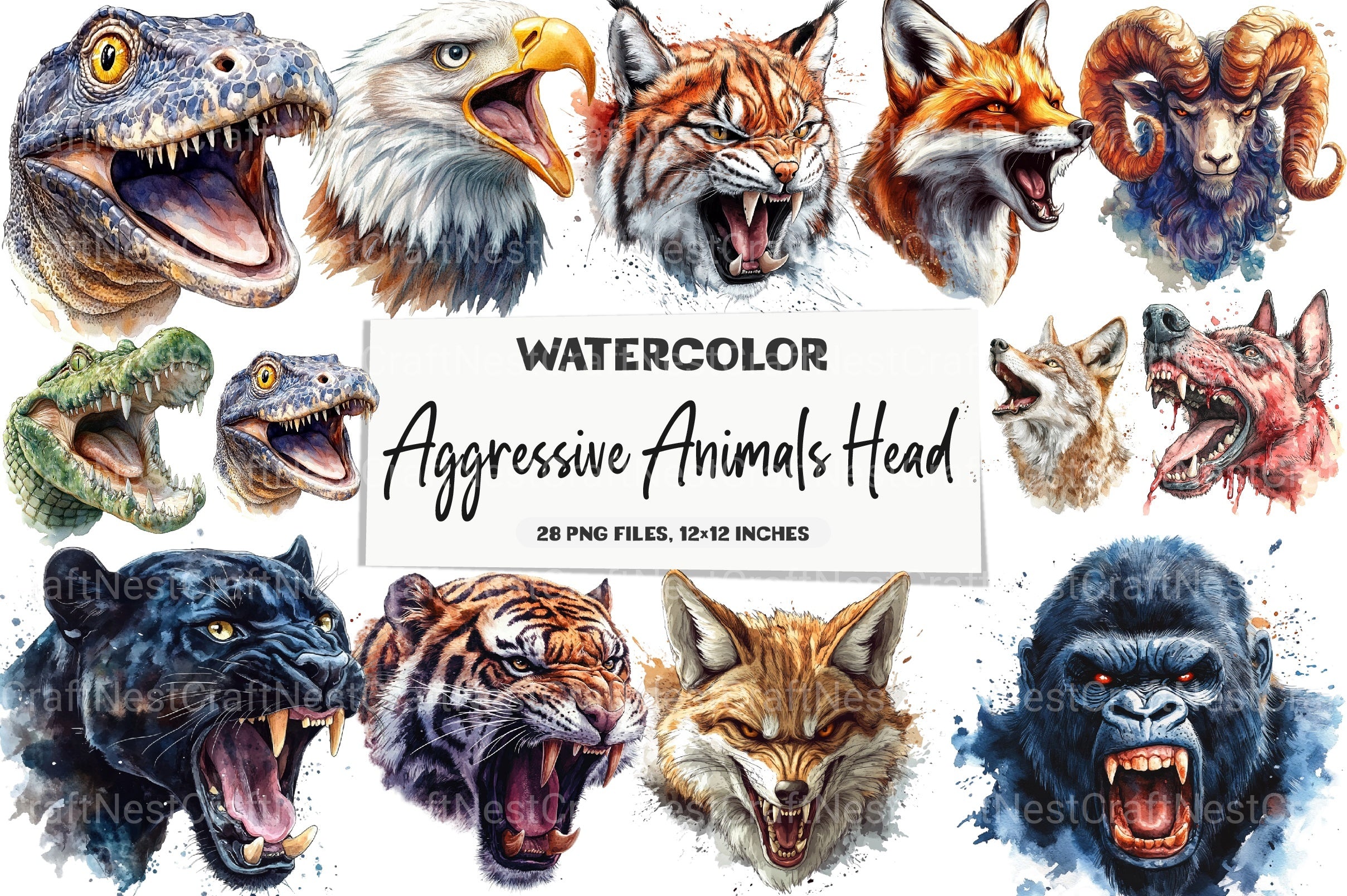 Aggressive Animal Head Clipart Bundle - CraftNest - Digital Crafting and Art