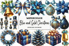 Blue and Gold Christmas Clipart Bundle - CraftNest - Digital Crafting and Art