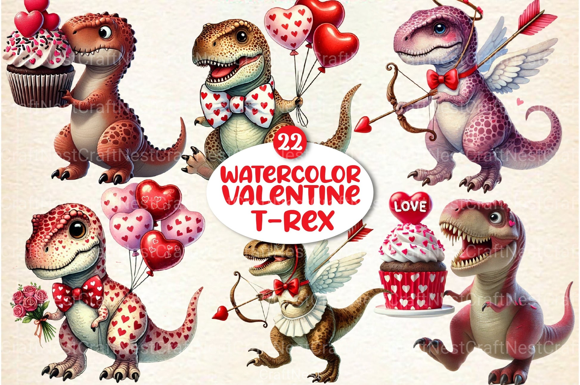 Valentine's Day T-Rex Clipart Bundle 77 - CraftNest - Digital Crafting and Art