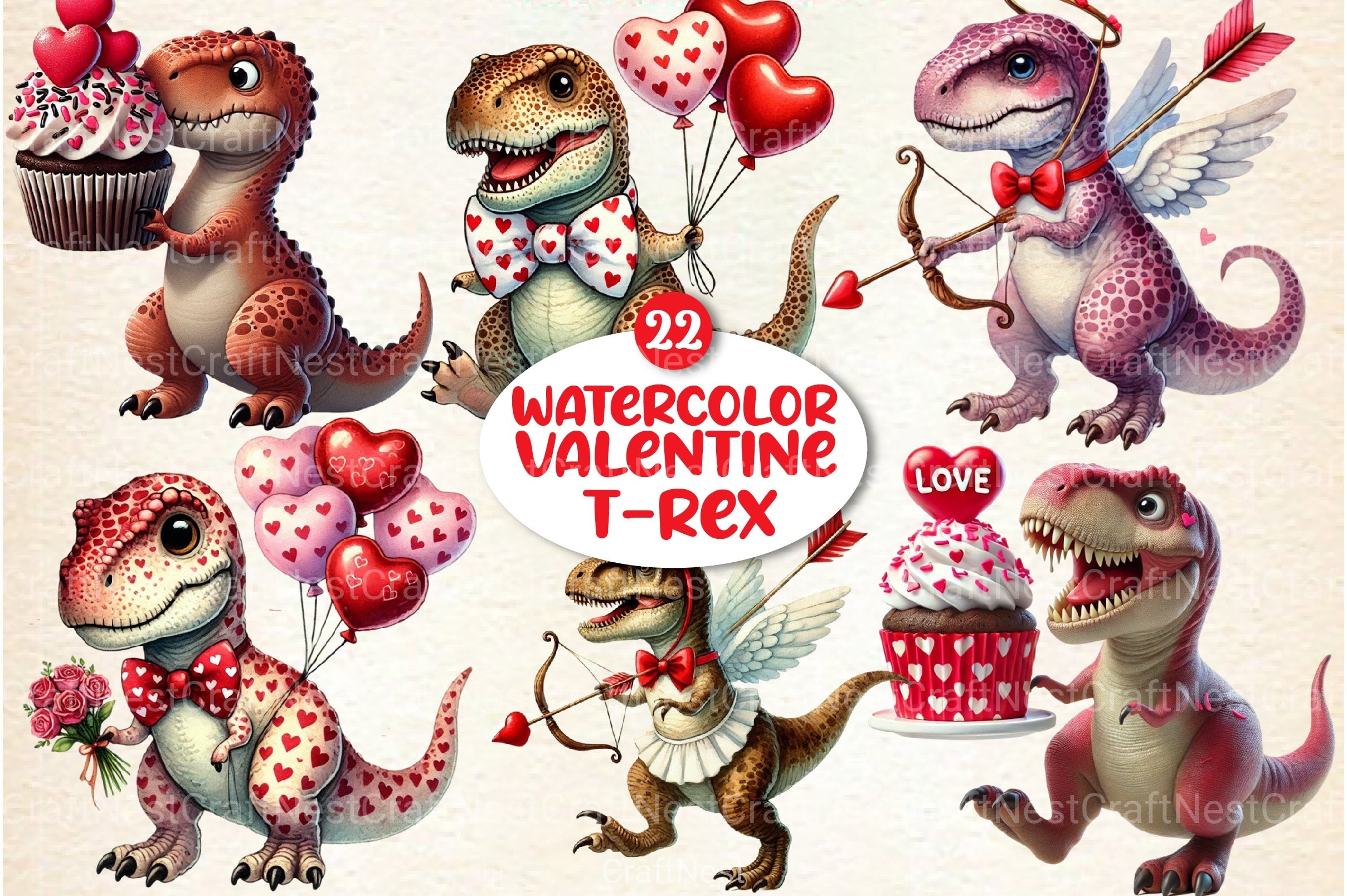 Valentine's Day T-Rex Clipart Bundle 77 - CraftNest - Digital Crafting and Art