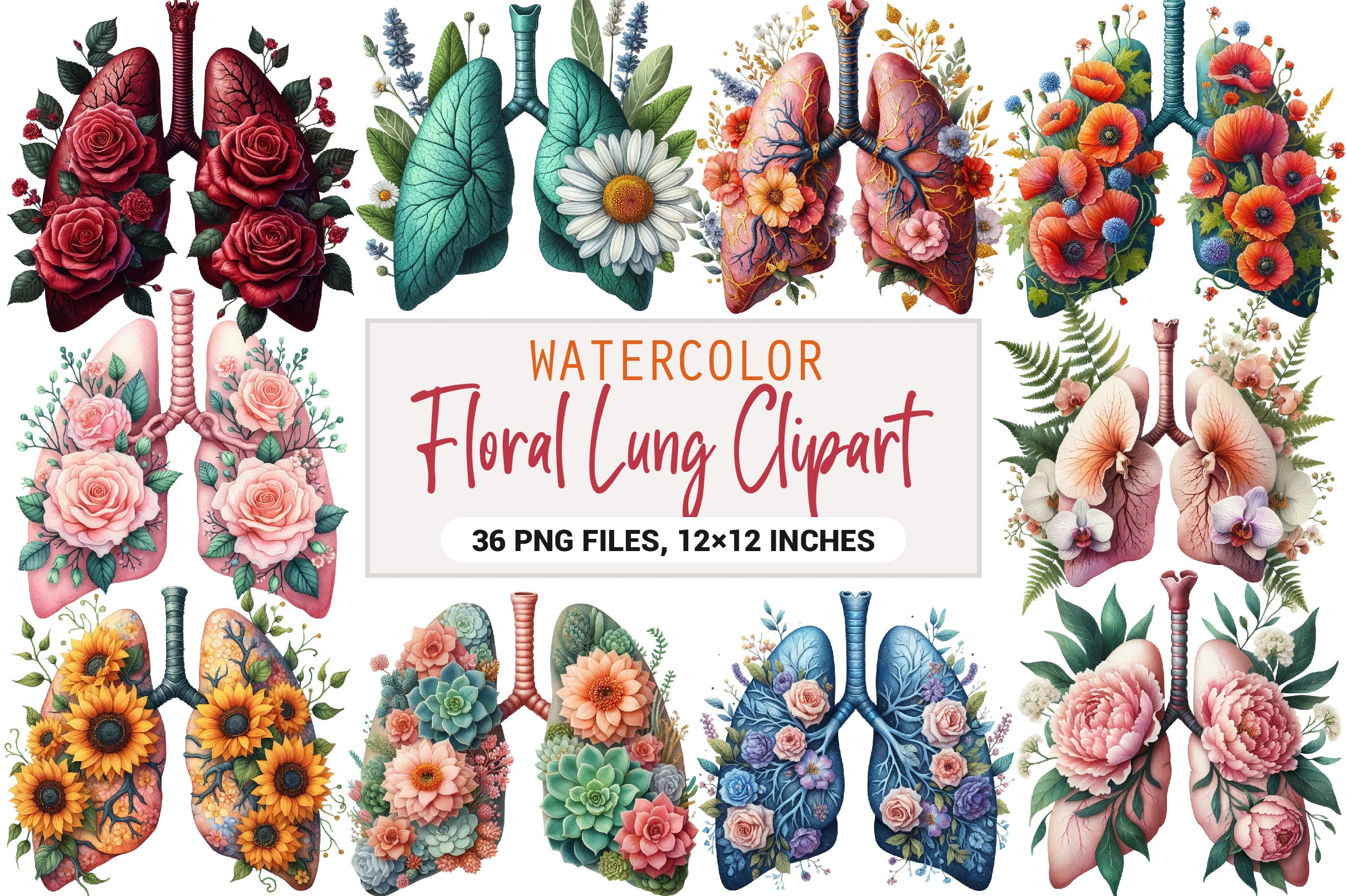 Floral Lung Clipart Bundle