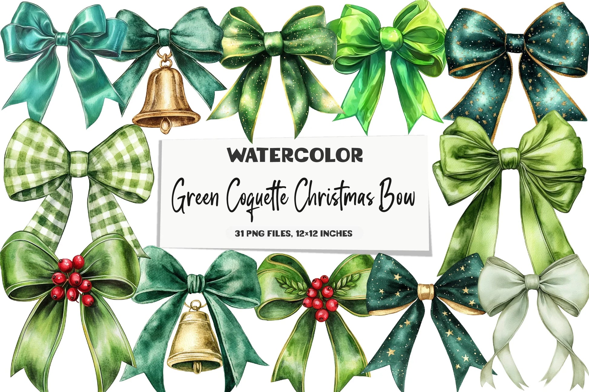 Green Coquette Christmas Bow Clipart Bundle - CraftNest - Digital Crafting and Art