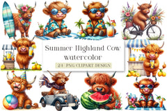 Summer Highland Cow Clipart Bundle - CraftNest - Digital Crafting and Art