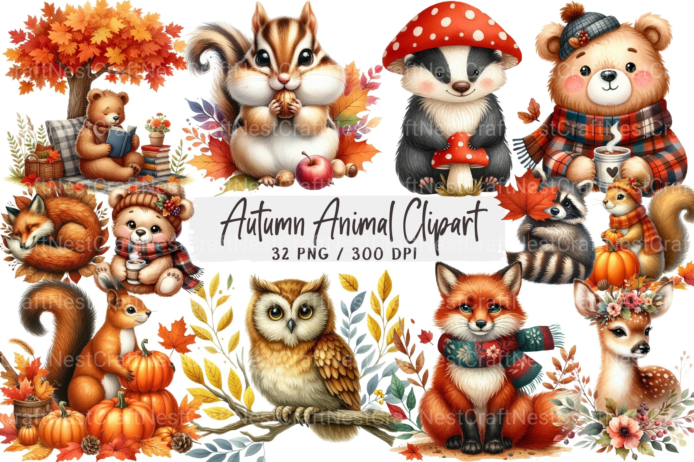 Autumn Animal Fall Clipart Bundle - CraftNest - Digital Crafting and Art
