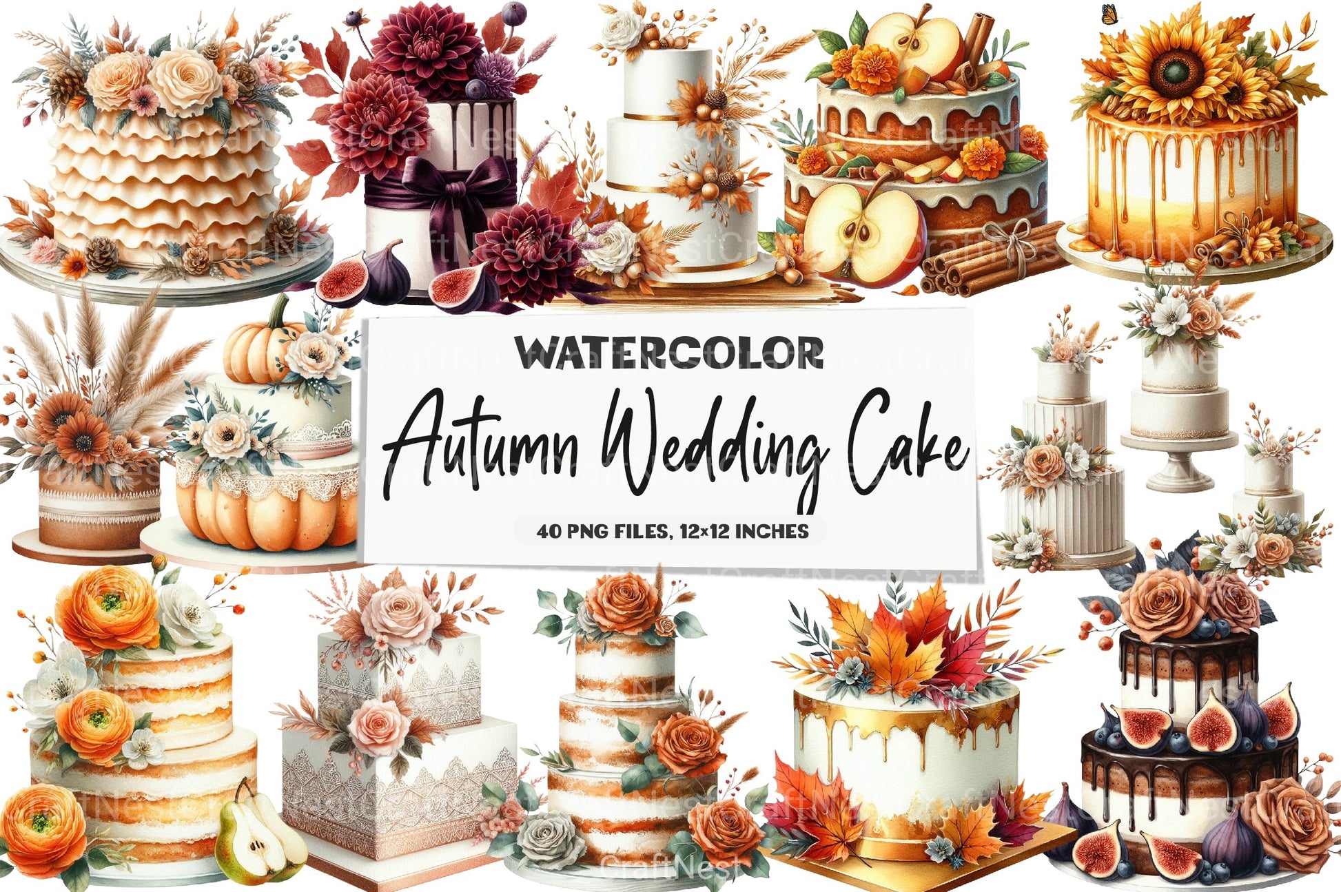 Autumn Wedding Cake Clipart Bundle 77 - CraftNest - Digital Crafting and Art