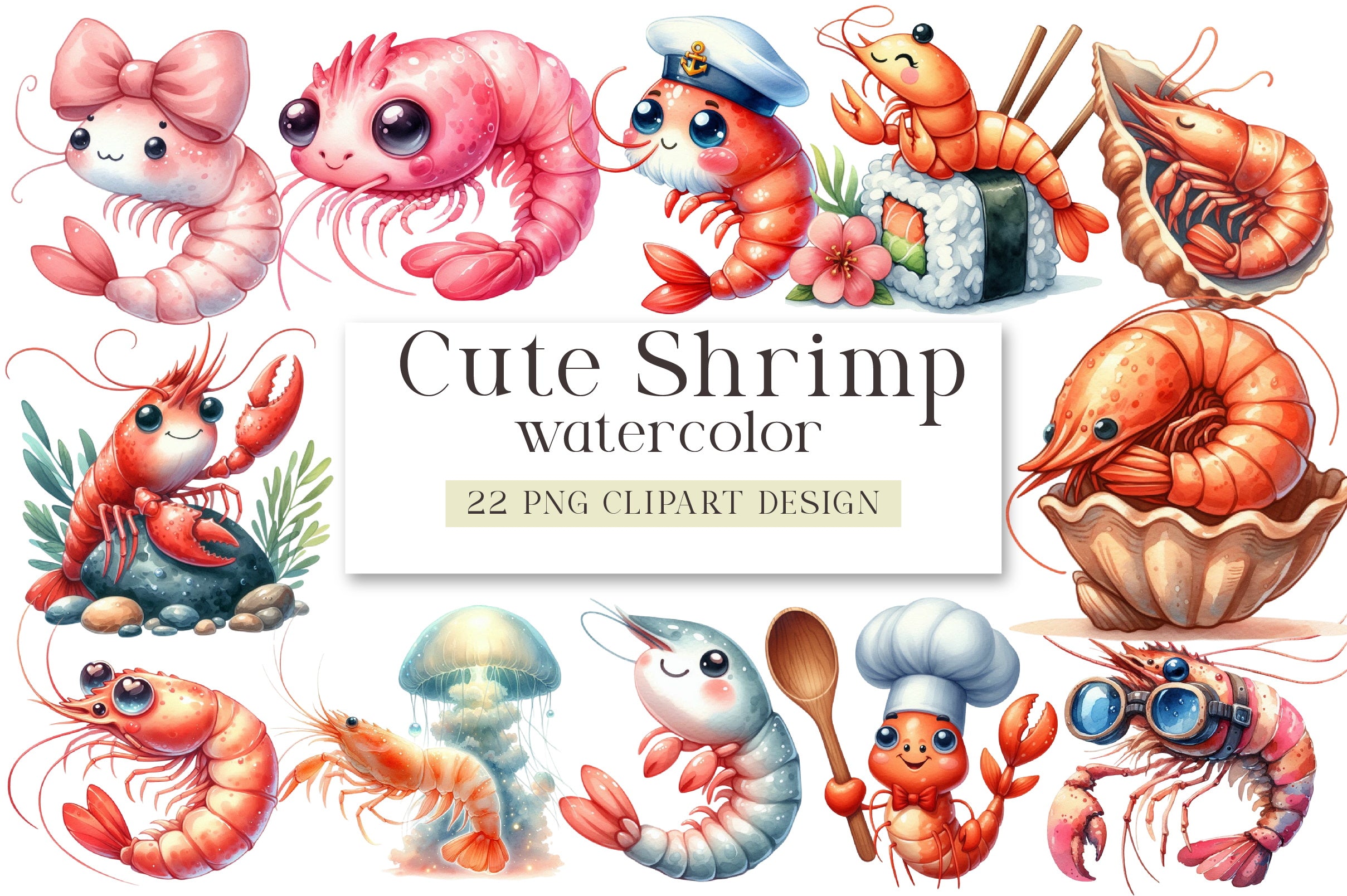Cute Shrimp Clipart Bundle