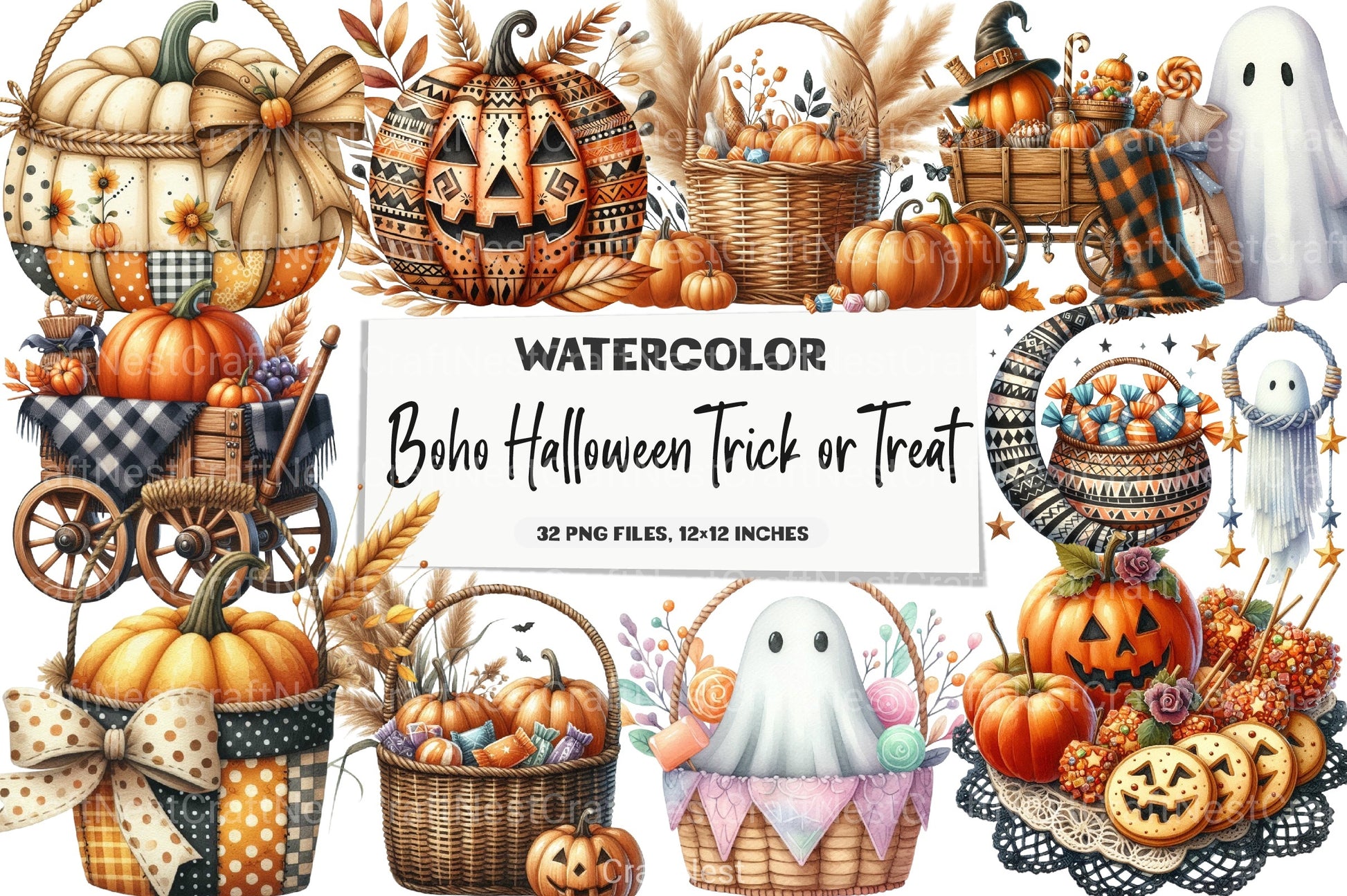 Boho Halloween Trick or Treat Clipart Bundle 99 - CraftNest - Digital Crafting and Art