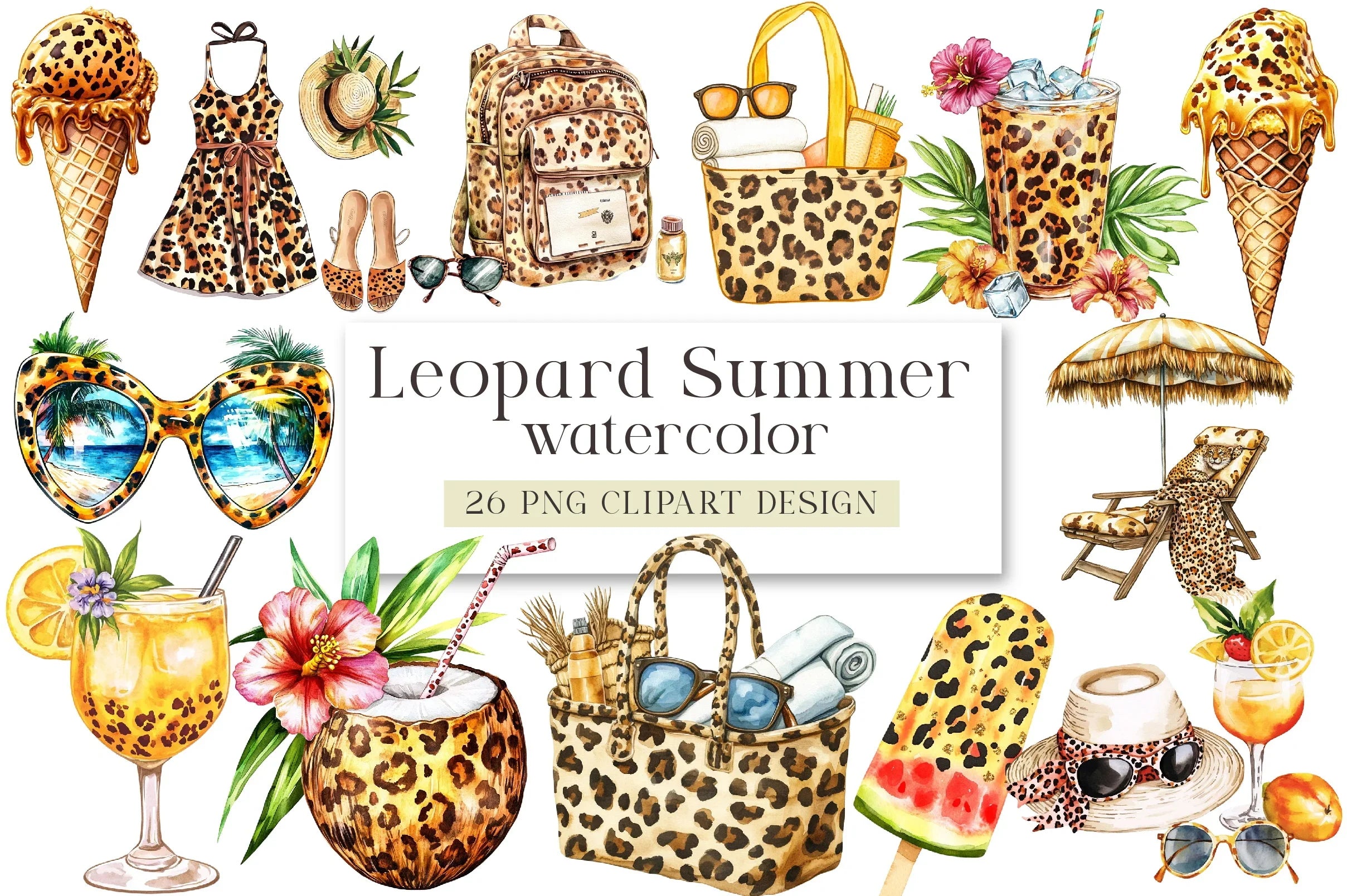 Leopard Print Summer Clipart Bundle - CraftNest - Digital Crafting and Art