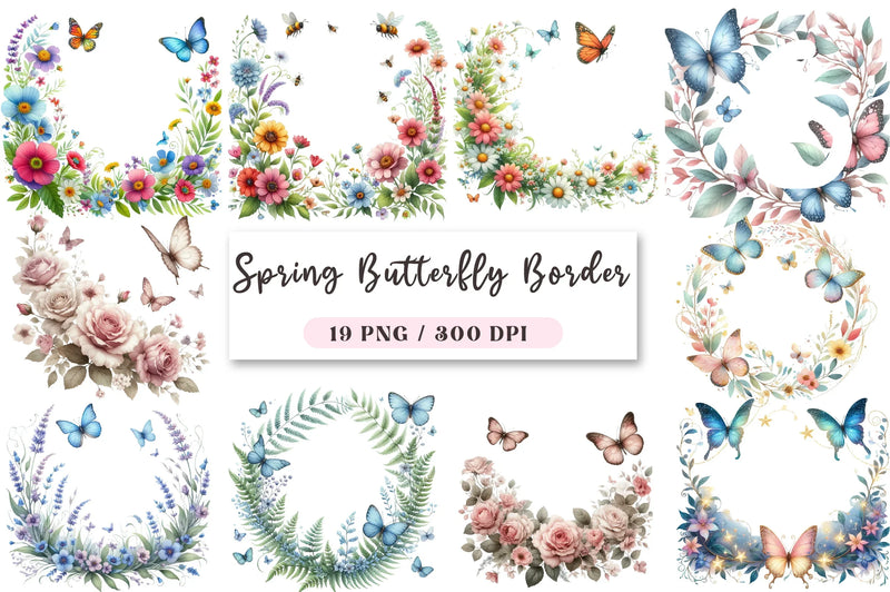 Spring Butterfly Border Clipart Bundle - CraftNest - Digital Crafting and Art