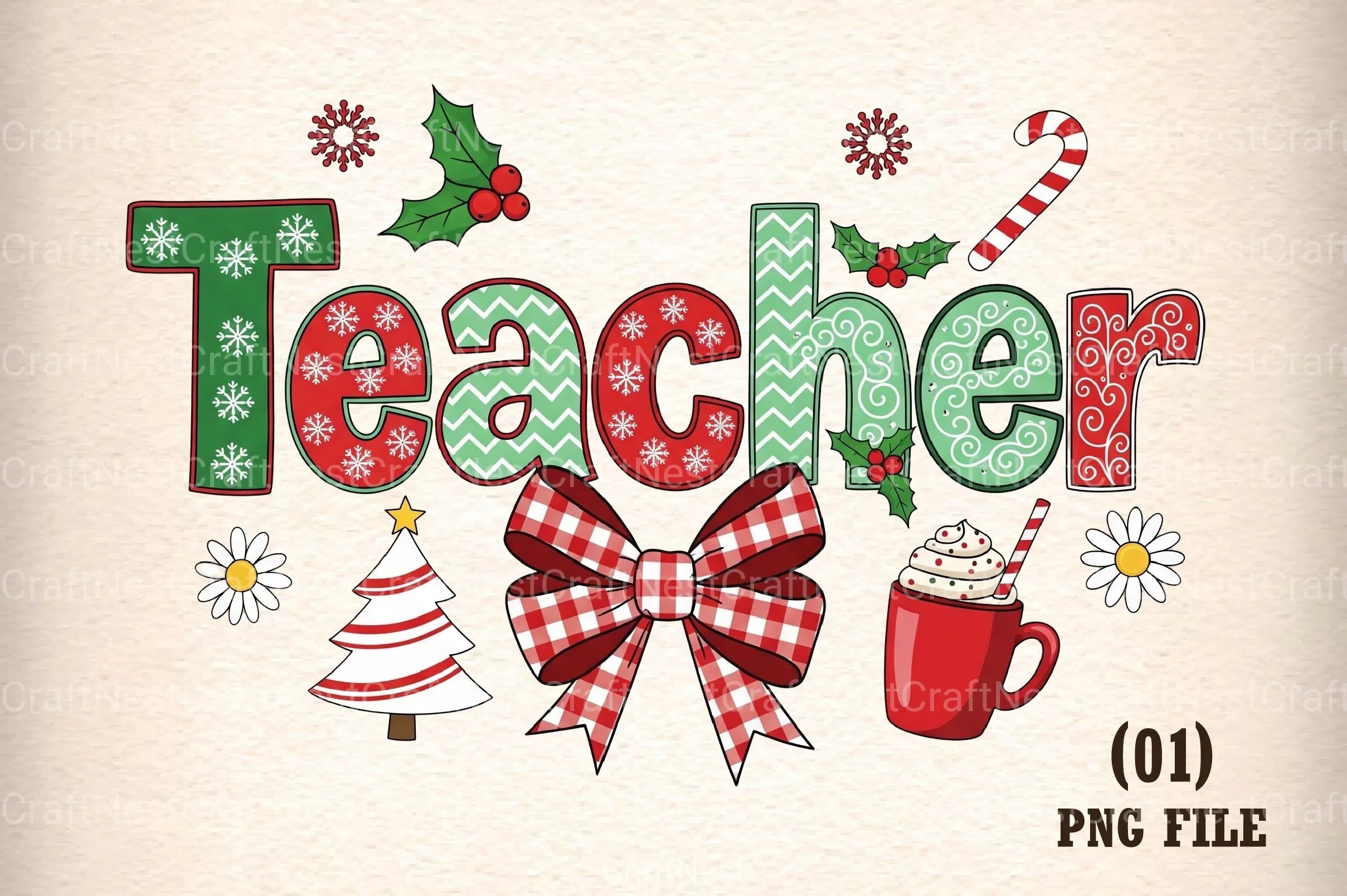 Coquette Teacher Christmas Clipart Bundle - CraftNest - Digital Crafting and Art