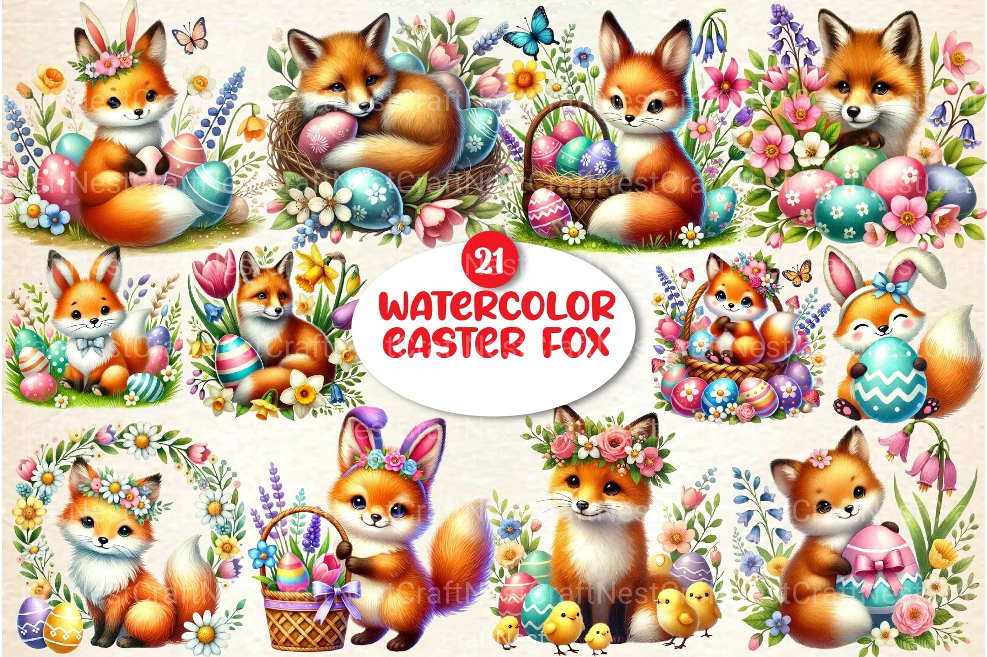 Easter Fox Clipart Bundle 55 - CraftNest - Digital Crafting and Art