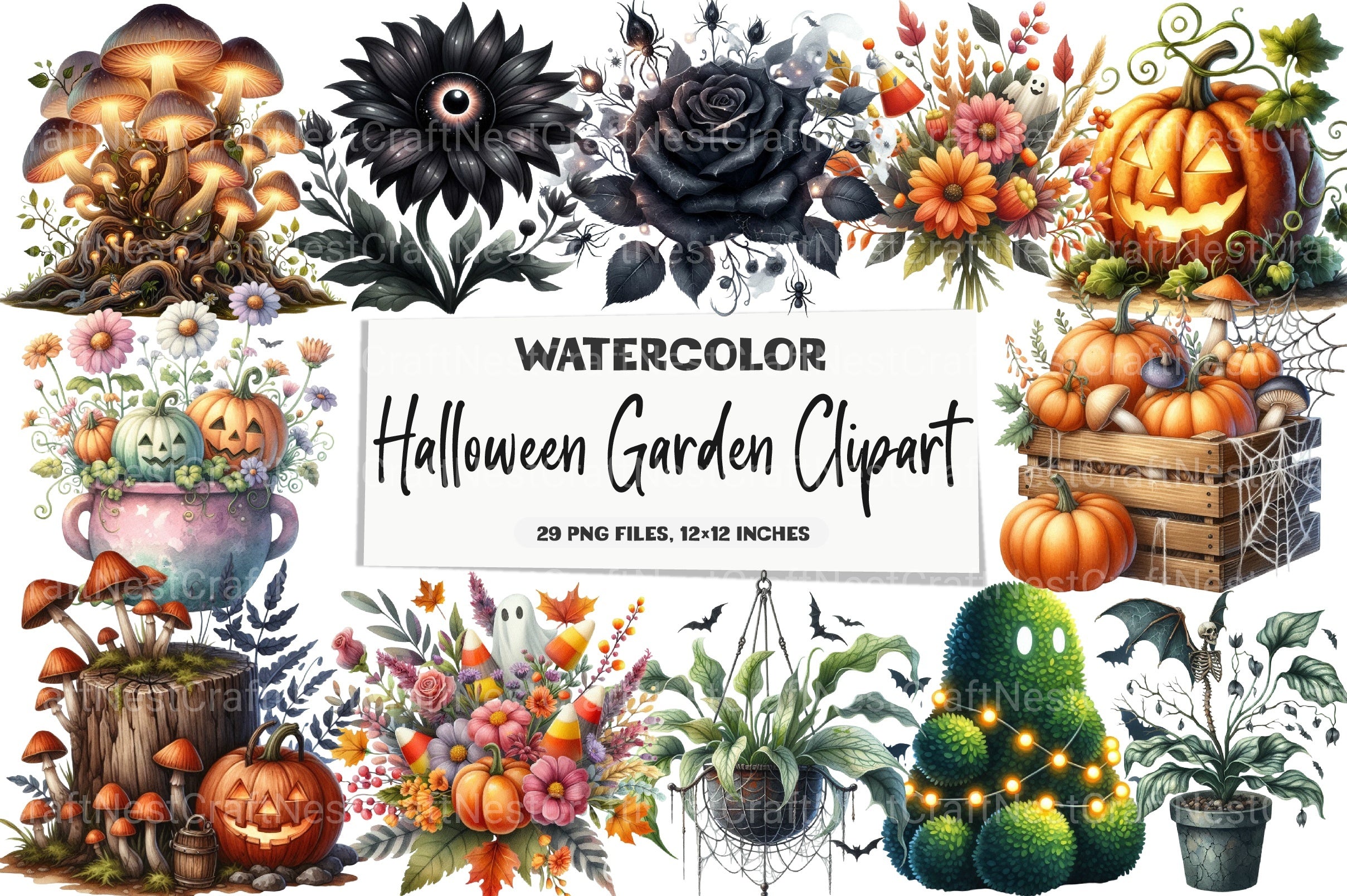 Halloween Garden Clipart Bundle - CraftNest - Digital Crafting and Art