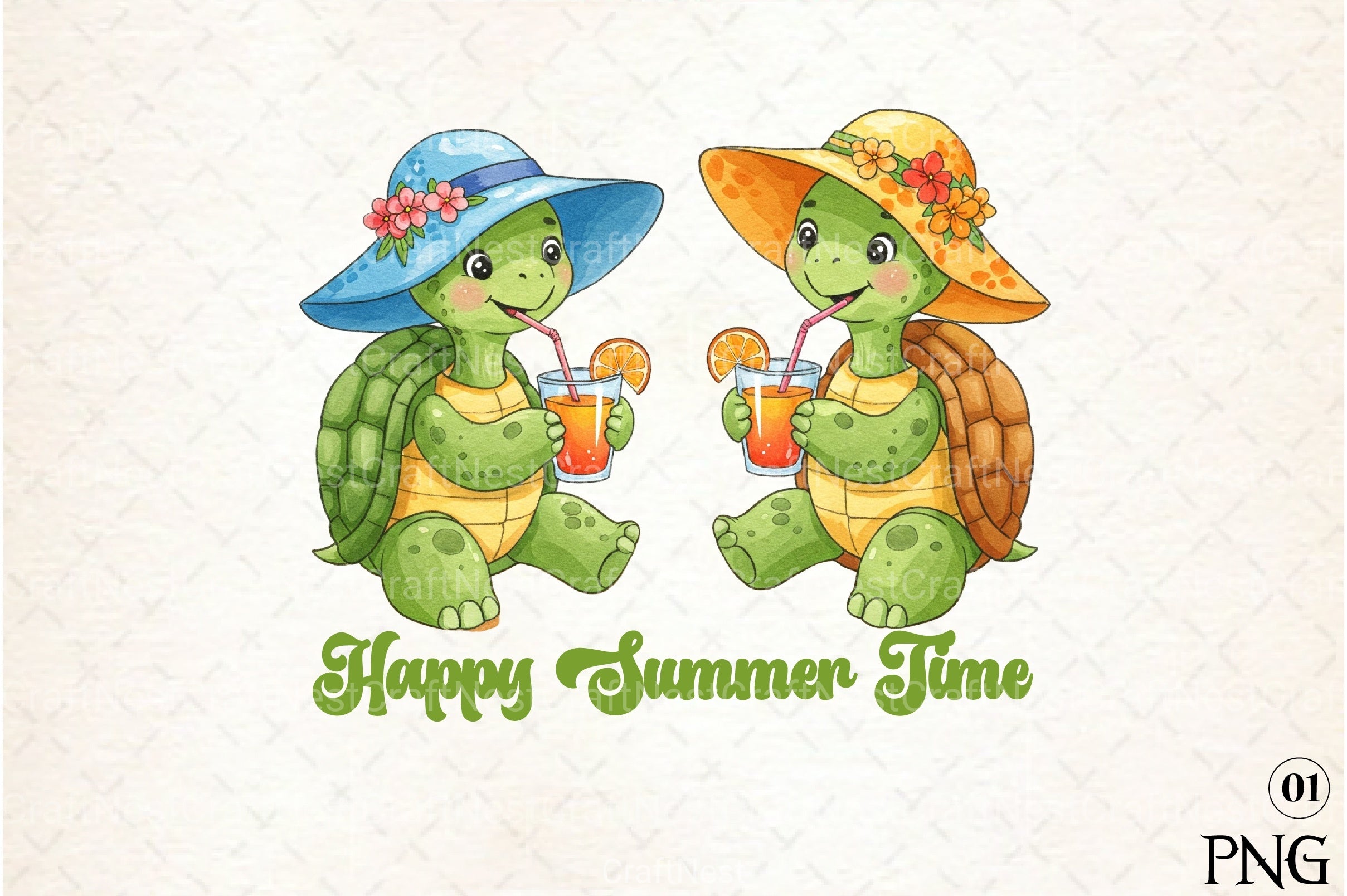 Happy Summer Time Turtles Clipart Bundle - CraftNest - Digital Crafting and Art
