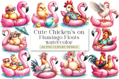 Cute Chickens on Flamingo Floats Clipart Bundle - CraftNest - Digital Crafting and Art