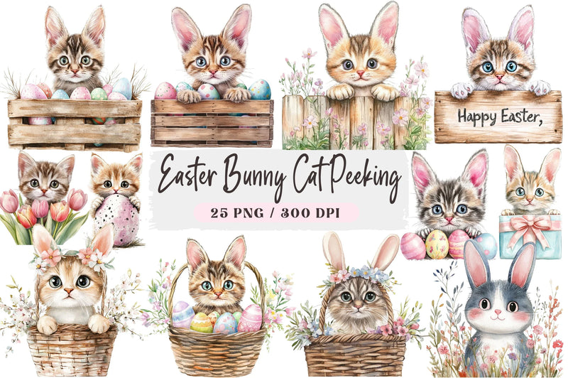 Easter Bunny Cat Peeking Sublimation Clipart Bundle - CraftNest - Digital Crafting and Art
