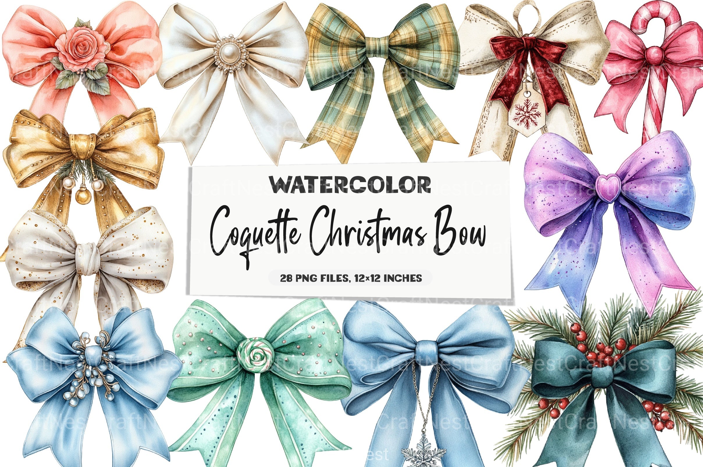 Coquette Christmas Bow Clipart Bundle - CraftNest - Digital Crafting and Art