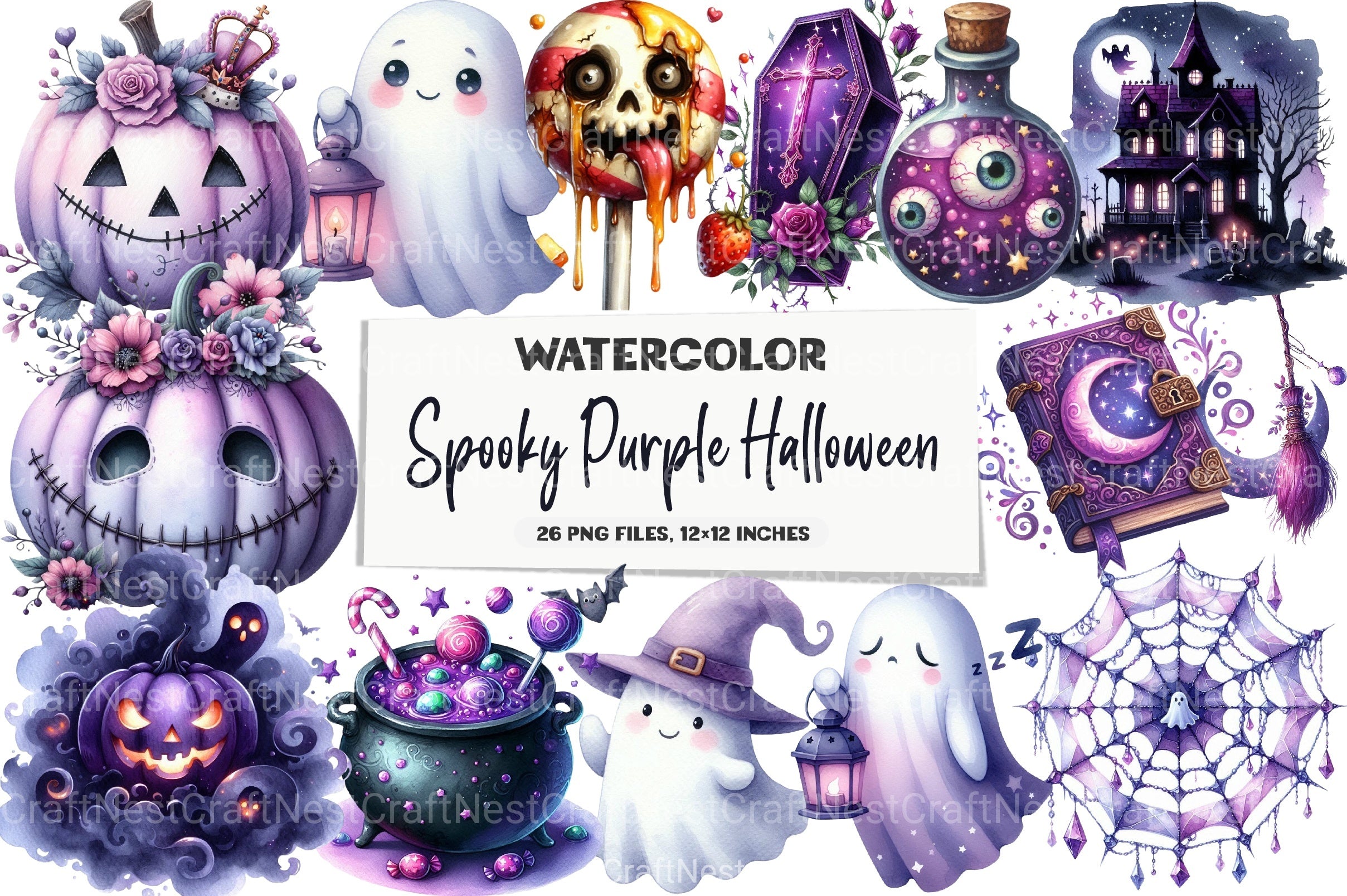 Spooky Purple Halloween Clipart Bundle - CraftNest - Digital Crafting and Art