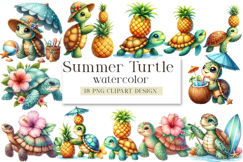 Summer Turtle Clipart Bundle - CraftNest - Digital Crafting and Art