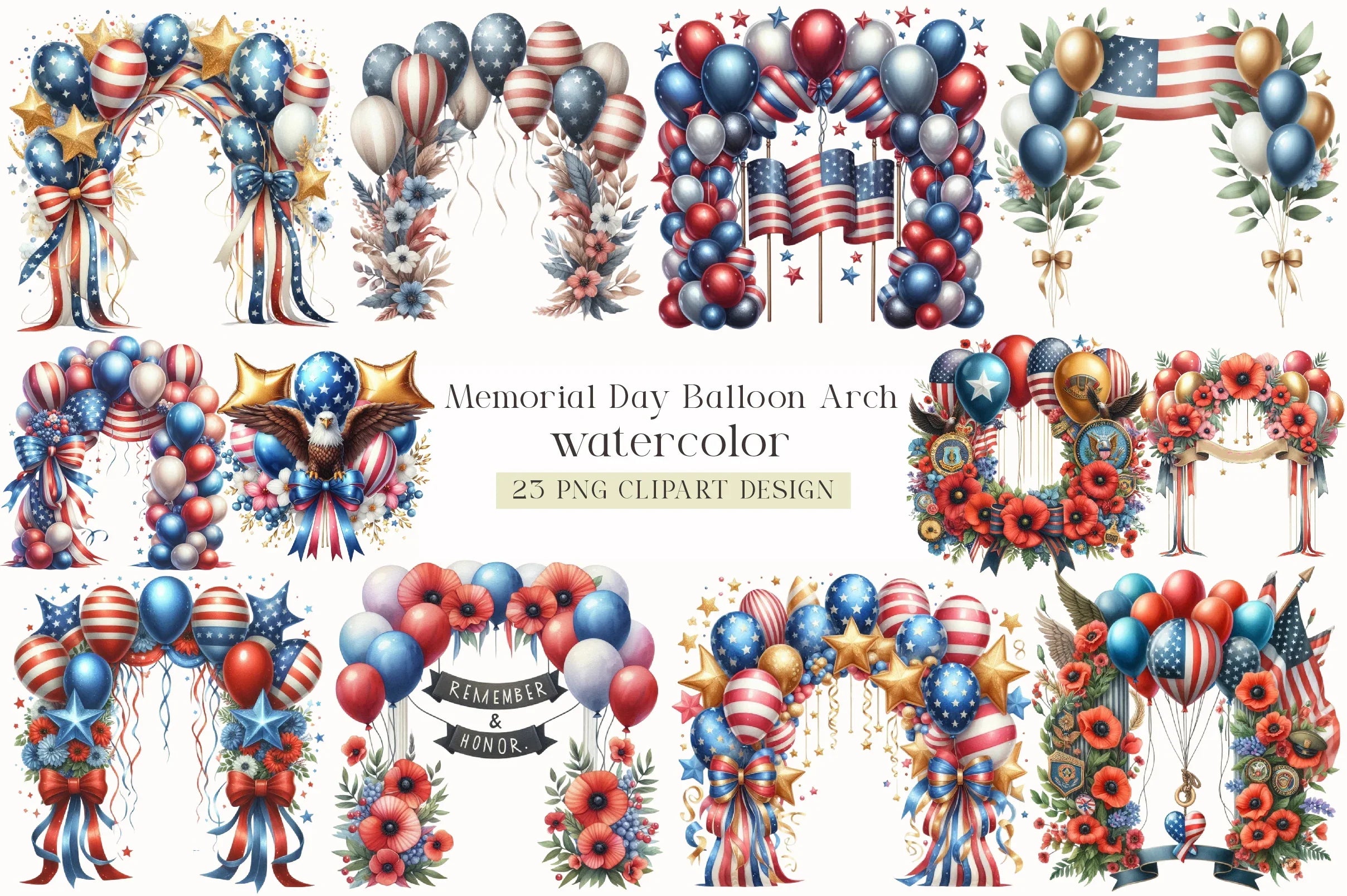 Memorial Day Balloon Arch Clipart Bundle - CraftNest - Digital Crafting and Art