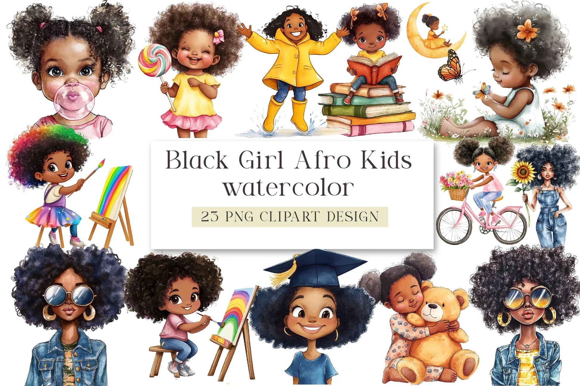 Black Girl Afro Kids Clipart Bundle - CraftNest - Digital Crafting and Art