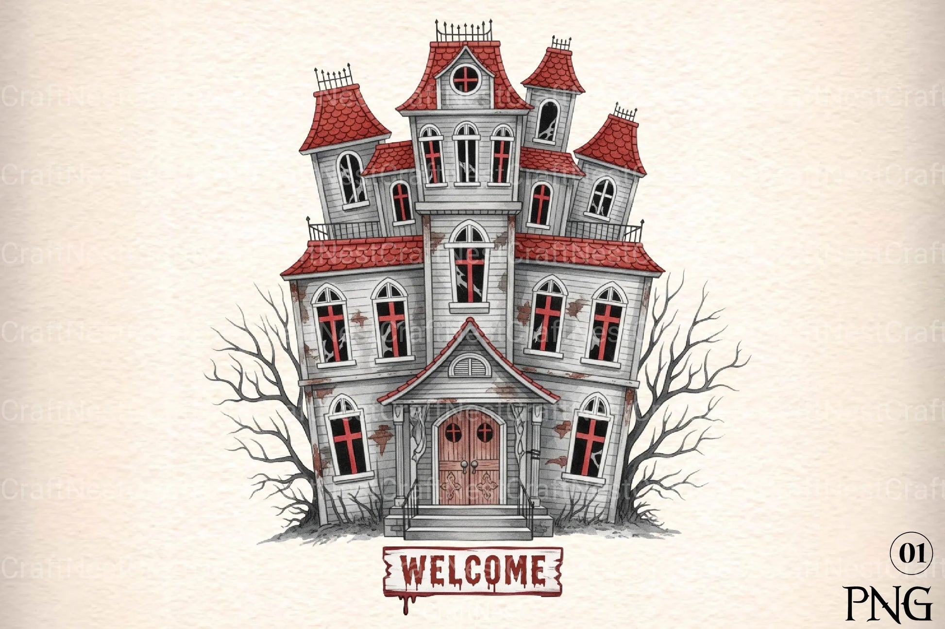 Haunted House Illustration Art Clipart Bundle - CraftNest - Digital Crafting and Art