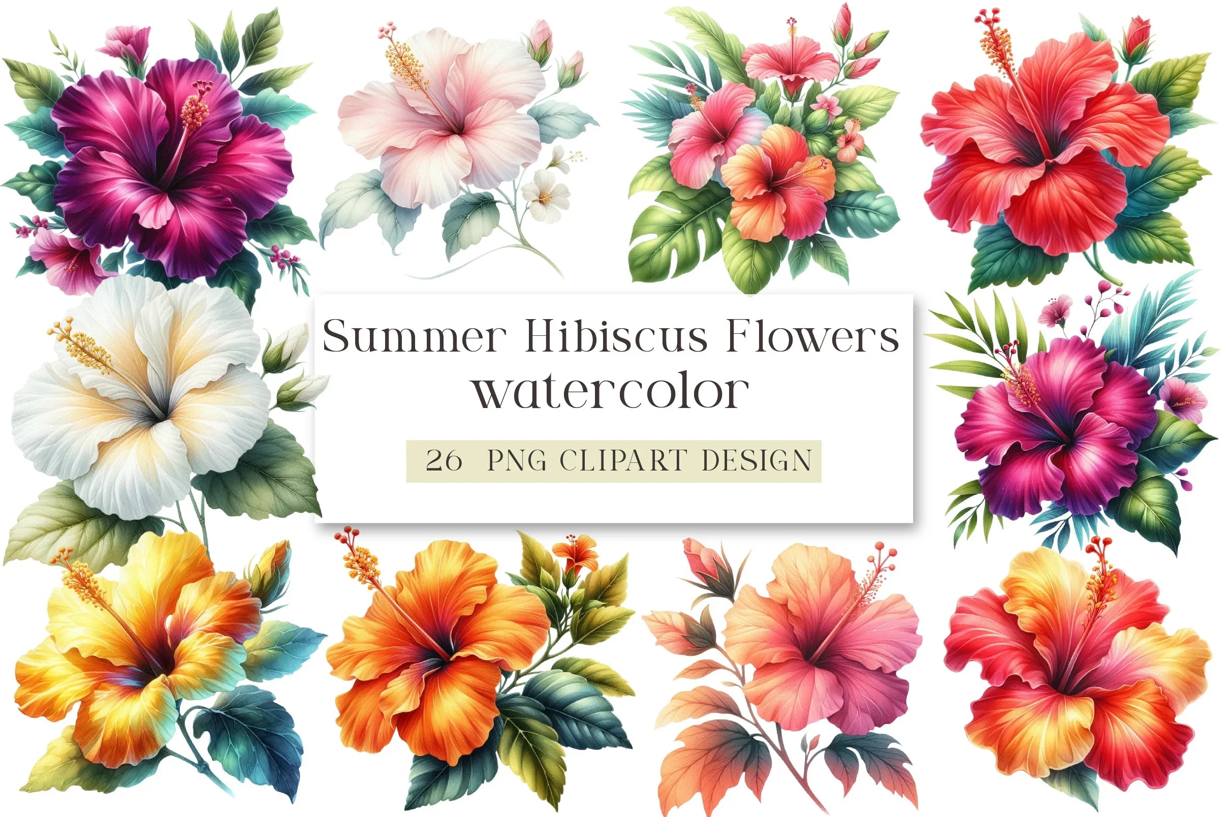 Summer Hibiscus Flowers Clipart Bundle - CraftNest - Digital Crafting and Art