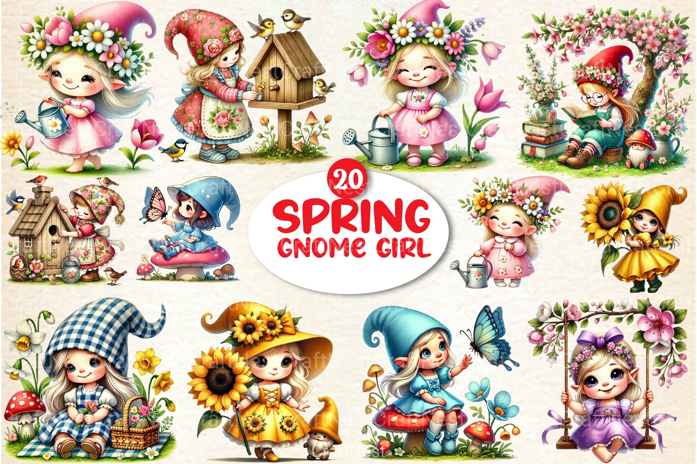 Gnome Girl Spring Clipart Bundle - CraftNest - Digital Crafting and Art
