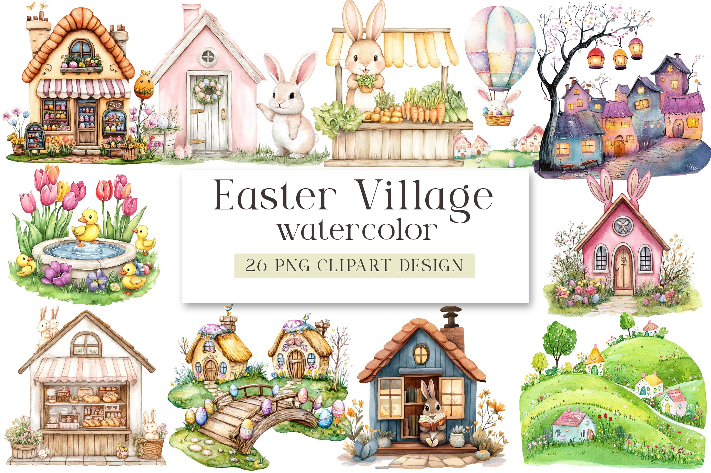 Easter Village Clipart Bundle
