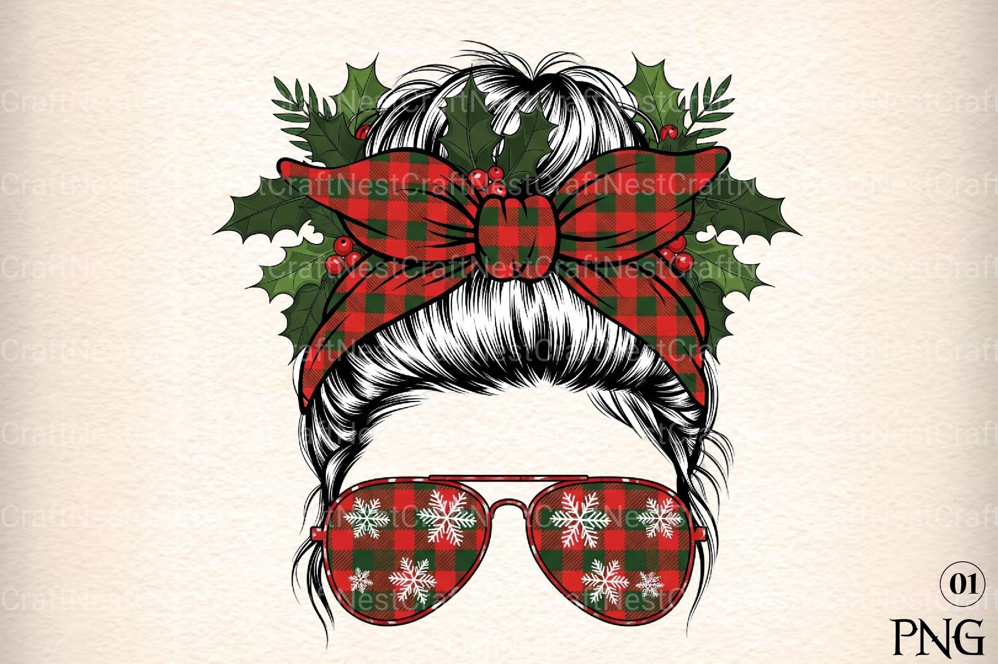 Christmas Messy Bun Design Clipart Bundle - CraftNest - Digital Crafting and Art