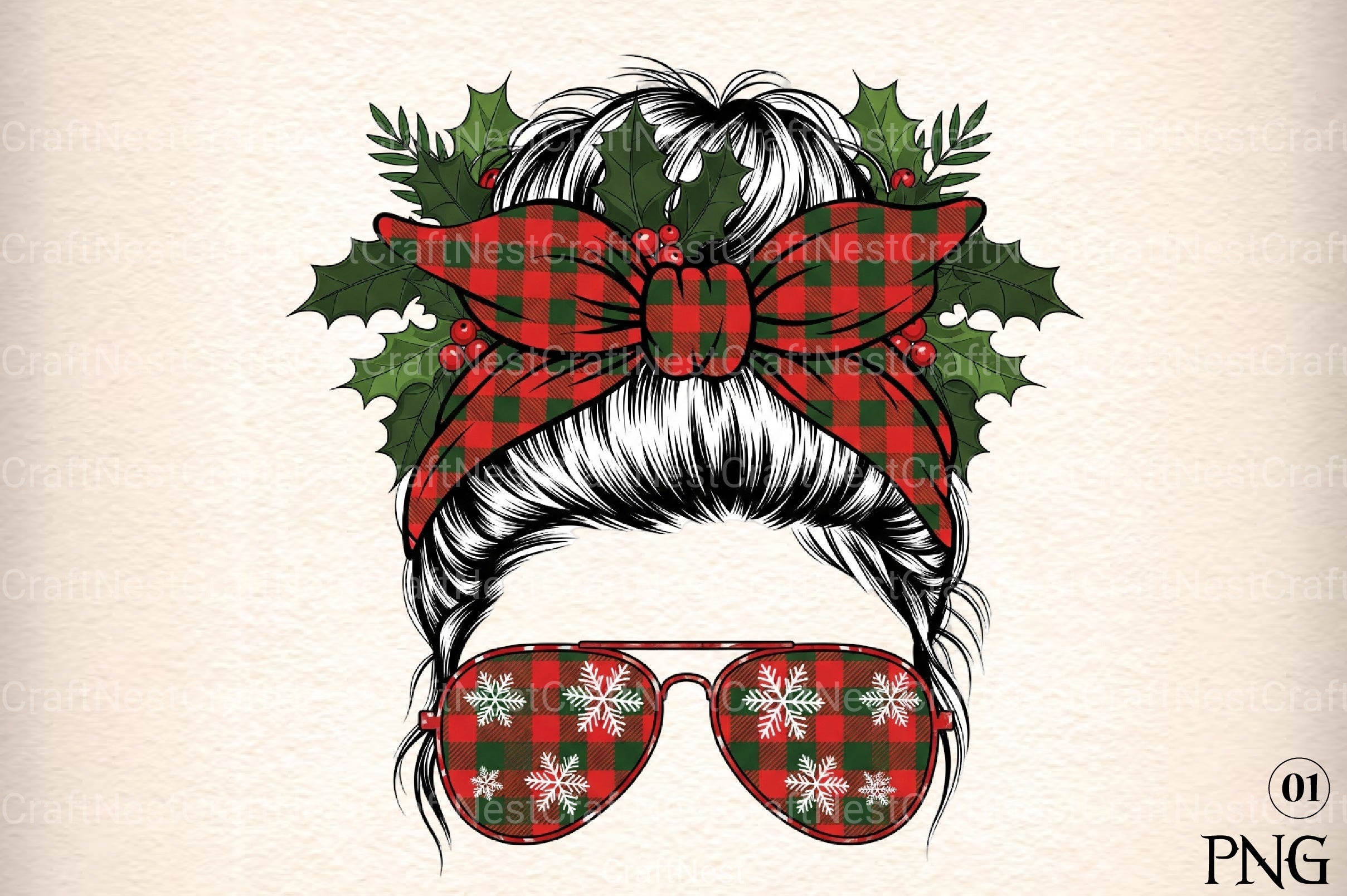 Christmas Messy Bun Design Clipart Bundle - CraftNest - Digital Crafting and Art