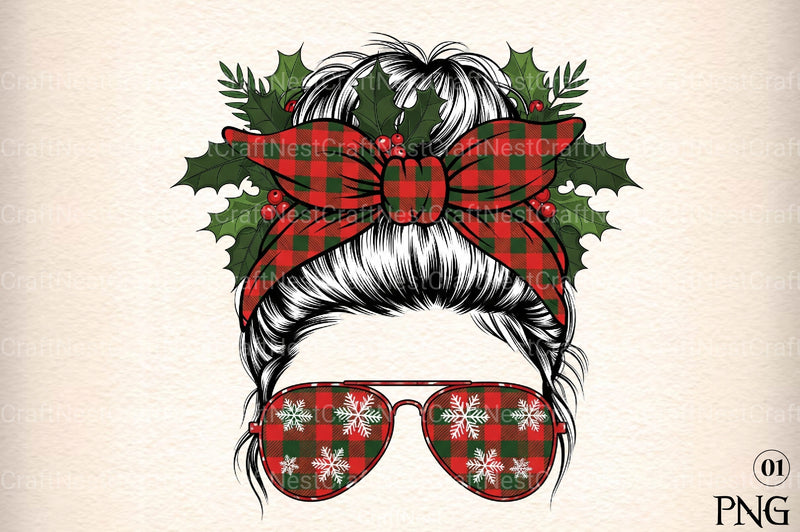 Christmas Messy Bun Design Clipart Bundle - CraftNest - Digital Crafting and Art