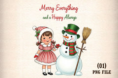 Vintage Christmas Girl & Snowman Clipart Bundle - CraftNest - Digital Crafting and Art