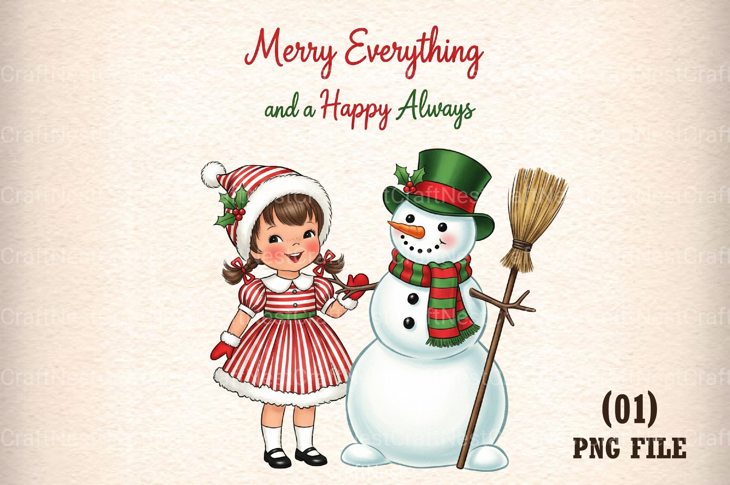 Vintage Christmas Girl & Snowman Clipart Bundle - CraftNest - Digital Crafting and Art