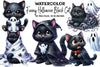 Funny Halloween Black Cat Ghost Clipart Bundle