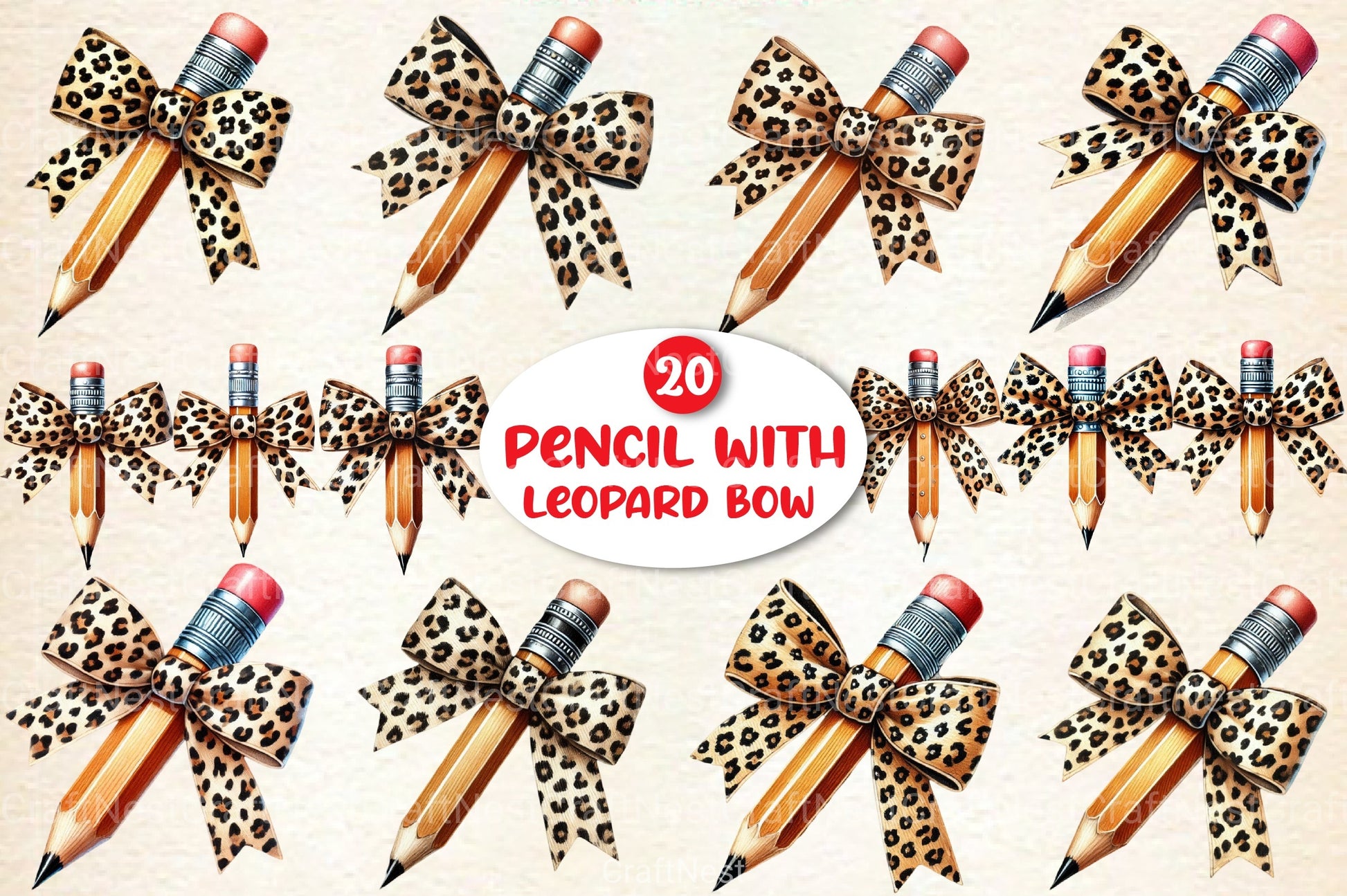 Leopard Bow Pencil Teacher Clipart Bundle - CraftNest - Digital Crafting and Art