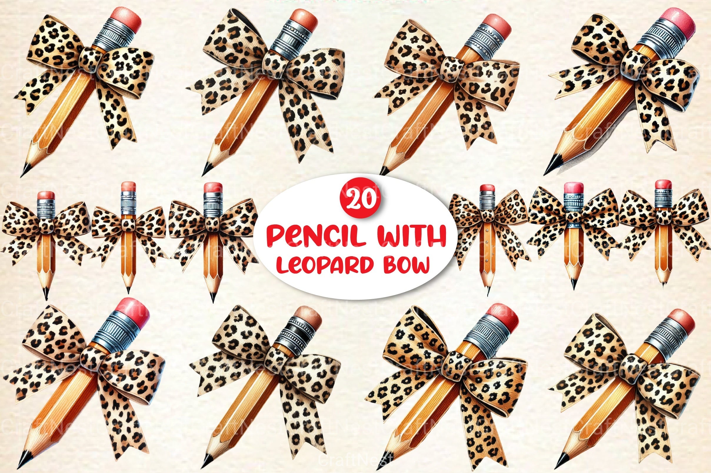 Leopard Bow Pencil Teacher Clipart Bundle - CraftNest - Digital Crafting and Art