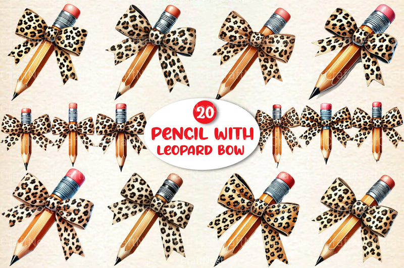 Leopard Bow Pencil Teacher Clipart Bundle - CraftNest - Digital Crafting and Art