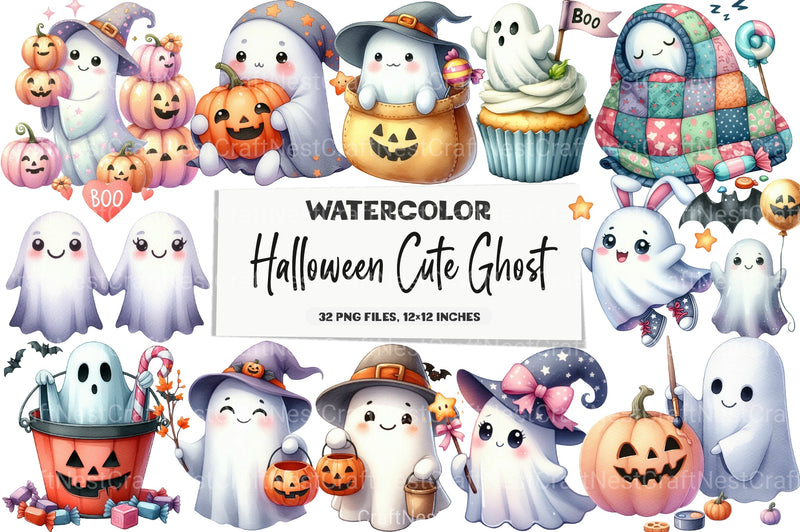 Halloween Cute Ghost Clipart Bundle 99 - CraftNest - Digital Crafting and Art