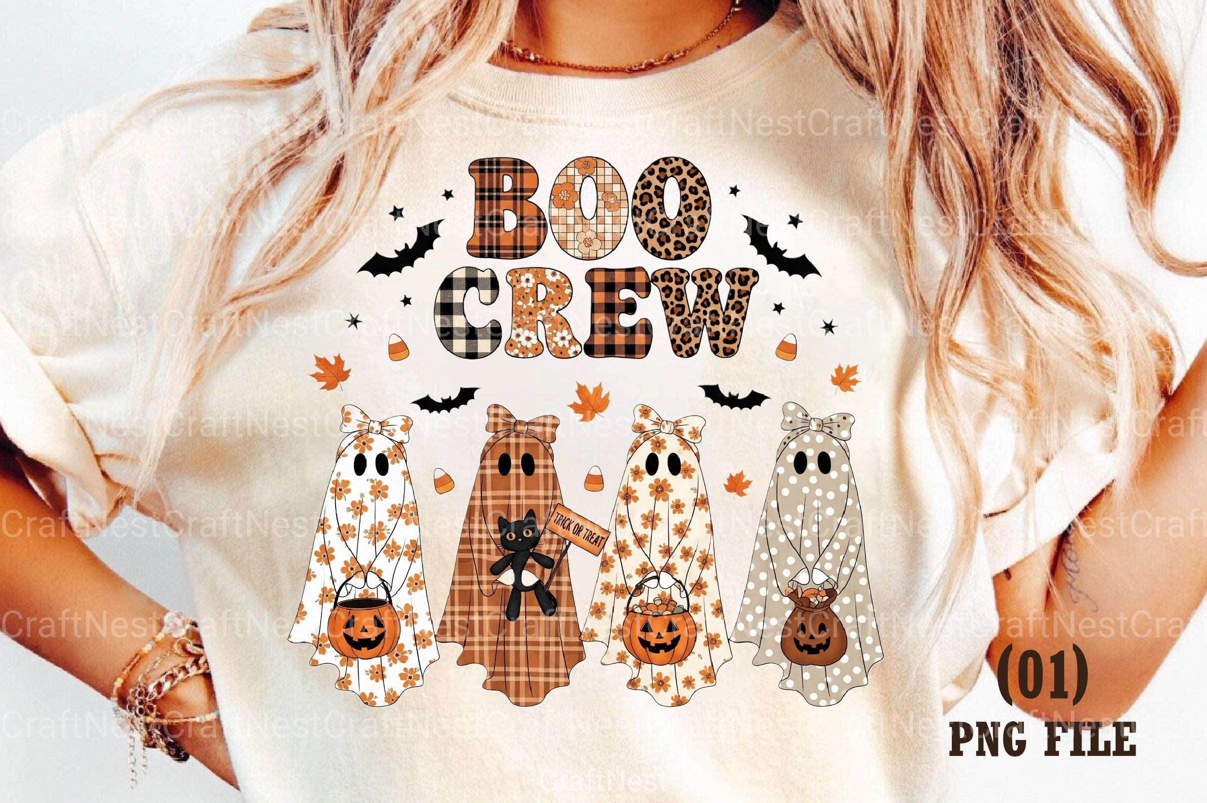 Boo Crew Patchwork Ghost Clipart Bundle - CraftNest - Digital Crafting and Art