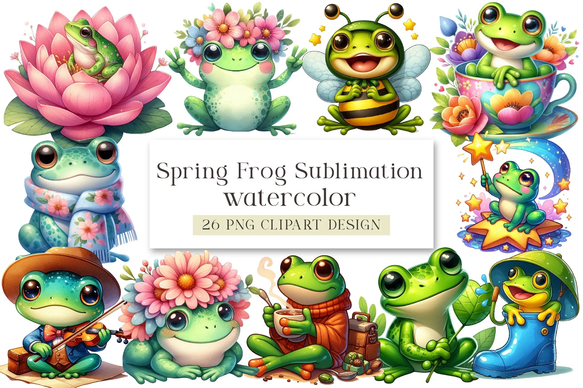 Spring Frog Clipart Bundle - CraftNest - Digital Crafting and Art