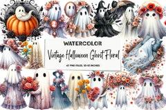 Vintage Halloween Ghost Floral Clipart Bundle - CraftNest - Digital Crafting and Art