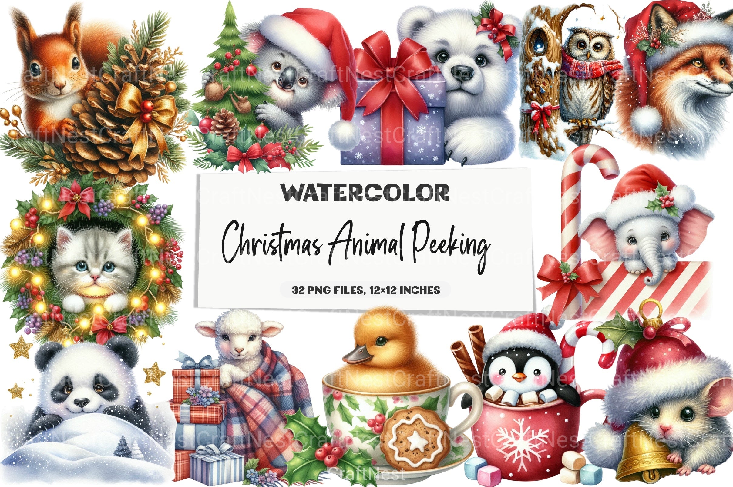 Christmas Animal Peeking Clipart Bundle 4 - CraftNest - Digital Crafting and Art