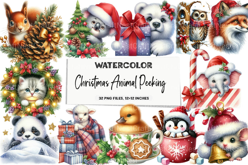 Christmas Animal Peeking Clipart Bundle 4 - CraftNest - Digital Crafting and Art